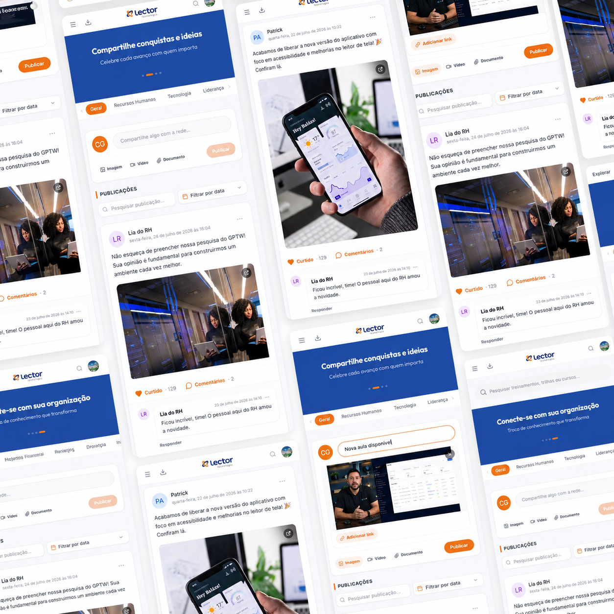 Rede social corporativa Lector, feed, grupos e engajamento do time